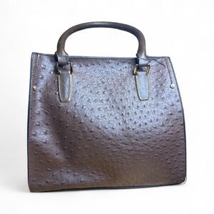 Fashion Faux Ostrich Print EUC Elegant Chocolate Brown Leather Handbag
